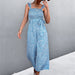 Color-Blue-Spring Summer Flying Sleeves Belt Floral Smocking Jumpsuit-Fancey Boutique