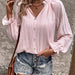 Color-Khaki-Women Shirt Half Open Collar Ruffle Sleeve Chiffon Striped Elegant Top Women-Fancey Boutique