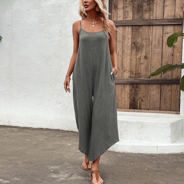 Color-Solid Color Casual Sling Jumpsuit-Fancey Boutique