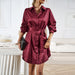 Color-Burgundy-Shirt Dress Women Autumn Winter Elegant Long Sleeve-Fancey Boutique