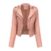 Color-Pink-Slim Fit Long Sleeved Spring Autumn Leather Jacket Women Rivet Popular Short Jacket Zipper Leather Jacket-Fancey Boutique