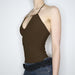 Color-Retro Beaded Decoration Low Cut Slimming Sexy Halter Lace Up Vest Sexy Backless Solid Color Sling Basic-Fancey Boutique