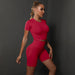 Color-Short-Sleeved Shorts Suit-Red-Summer Seamless Peach Hip Solid Color High Elastic Yoga Short Sleeve Shorts Suit Running Sports Fitness Two Piece Suit-Fancey Boutique