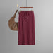 Color-Red-Women Knitted Skirt Type Hip Skirt Solid Color Ice Silk Mid Length Wool Skirt-Fancey Boutique