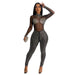 Color-Black-Sexy Drilling Mesh Jumpsuit Nightclub Uniforms-Fancey Boutique