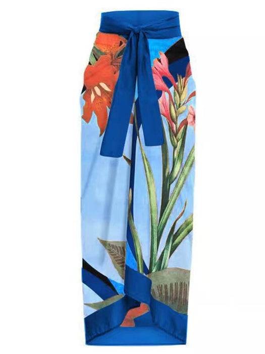 Color-Blue Background Hip Skirt-Bikini Two Piece Suit Women One Piece Swimming Suit-Fancey Boutique