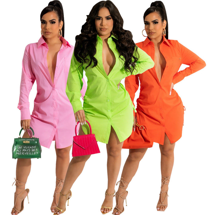 Color-Platform Casual Shirt Solid Color Women Dress-Fancey Boutique