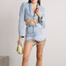 Color-Personality Short Cropped Outfit Slimming Denim Top Hip Wrapped Skirt Diamond Embedded Denim Suit Women-Fancey Boutique
