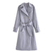 Color-Blue Gray-Fall Women Clothing Large Collared Classic Double Breasted Lace-up Waist-Controlled Slimming Mid-Length Trench Coat-Fancey Boutique