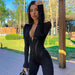 Color-Leather Strap Split Sports Leggings Sexy Tight Long Sleeve Jumpsuit-Fancey Boutique