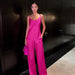 Color-Coral Red-Summer Satin Ladies Two Piece Set Pajamas Sexy Suspender Trousers Home Wear Outerwear-Fancey Boutique