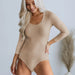 Color-Apricot-Autumn Thread Fitted Long Sleeve Tight Sexy Bodysuit Bottoming T Back One Piece Trousers-Fancey Boutique