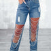 Color-Early Spring Big Ripped Jeans Women Chain Ornaments Straight Leg Pants-Fancey Boutique