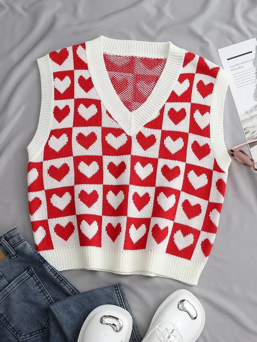 Color-White with Bright Red-Vest Women Outer Wear Knitted Vest Spring Loose Outerwear Vest Coat-Fancey Boutique