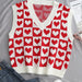 Color-White with Bright Red-Vest Women Outer Wear Knitted Vest Spring Loose Outerwear Vest Coat-Fancey Boutique