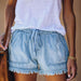 Color-light blue-Summer New Elastic Waist Drawstring Casual High Waist Slimming Denim Shorts for Women-Fancey Boutique