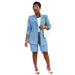 Color-Light Blue-Women Clothing Suit Shorts Jacket Two-Piece Set Spring Summer Office-Fancey Boutique