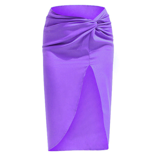 Color-Purple-High Waist French Twist Irregular Asymmetric Skirt Sexy Solid Color Satin Split Package Hip with a Zipper Long Skirt for Women-Fancey Boutique