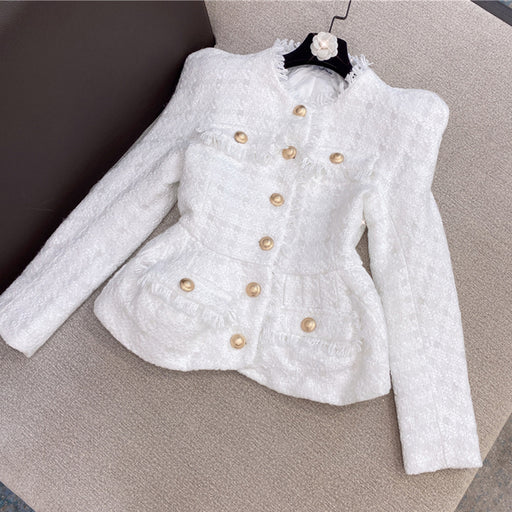 Color-Autumn Winter Chanel-Style White Shiner Tweed Coat Jacket Shorts Suit Two-Piece Set-Fancey Boutique