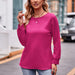 Color-Coral Red-Autumn Women Clothing Solid Color Double Line Jacquard T shirt Long Sleeve Top-Fancey Boutique