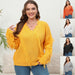 Color-plus Size Women Woven Shirt Women Clothes Autumn Winter V-neck Beard Tassel Splicing Pullover Sweater-Fancey Boutique