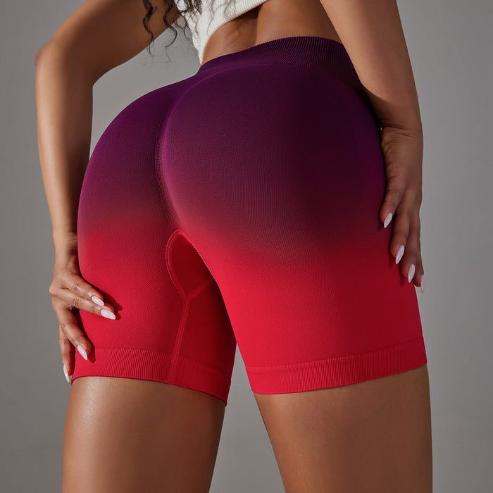 Color-Deep Burgundy-Seamless Abdominal Pants High Elastic Gradient Color Peach Hip Tight Sports Yoga Pants High Waist Workout Shorts-Fancey Boutique