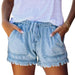 Color-Summer New Elastic Waist Drawstring Casual High Waist Slimming Denim Shorts for Women-Fancey Boutique