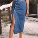 Color-Medium Blue-Women Clothing Button Irregular Asymmetric Slit Denim High Waist Long Skirt-Fancey Boutique