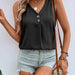 Color-Black-Women Clothing Summer Summer V neck Buttons Vest Top T shirt Loose Casual Shirt-Fancey Boutique