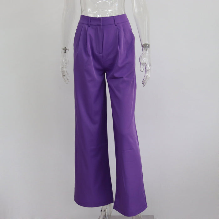 Color-Purple-Spring Autumn Office Work Pant Women Casual High Waist Figure Flattering Straight Leg Pants-Fancey Boutique