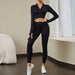 Color-Black Two-Piece Suit-Solid Color Seamless Sports Yoga Suit Long Sleeved T shirt Popular Moisture Wicking Running Fitness Clothes Women-Fancey Boutique