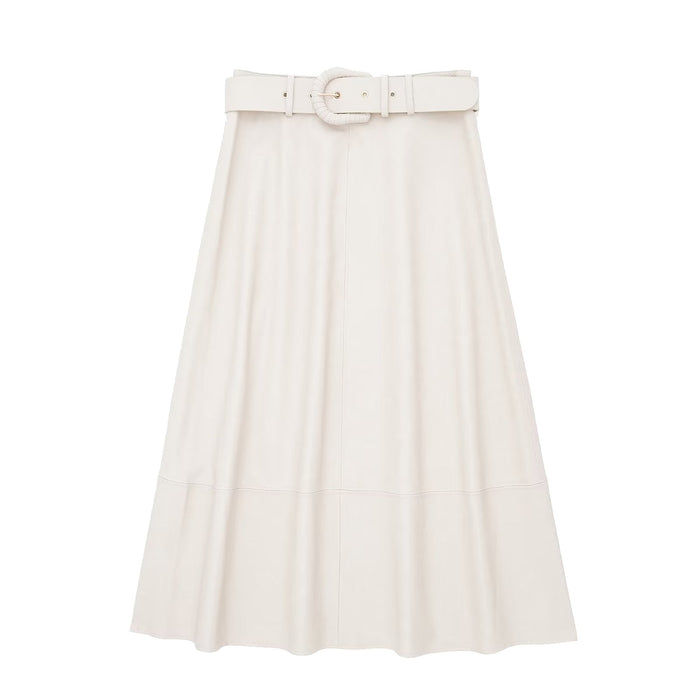 Color-White-Women Clothing Minority Casual Faux Leather High Waist Skirt-Fancey Boutique
