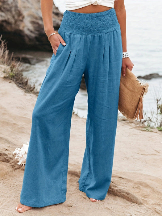 Color-Light Blue-Spring Summer Women Casual Trousers Casual Cotton Distressed Mid Waist Trousers Outer Wear-Fancey Boutique