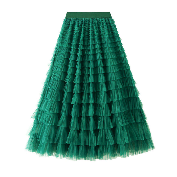 Color-Dark Green-Skirt Women Clothing Spring Autumn Ladies Figure Flattering Tiered Skirt-Fancey Boutique