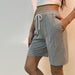 Color-Summer Women Clothing Pants Straight Pleating Gray Sports Shorts-Fancey Boutique