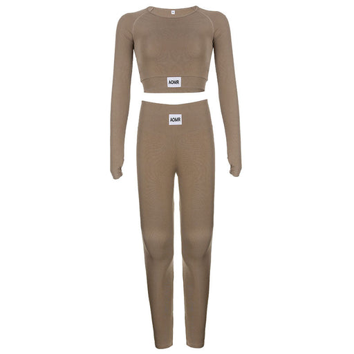 Color-Brown-Casual Women Clothing Basic Solid Color Stitching Sports Yoga Comfortable Fitness Suit-Fancey Boutique