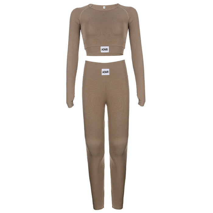 Color-Brown-Casual Women Clothing Basic Solid Color Stitching Sports Yoga Comfortable Fitness Suit-Fancey Boutique