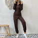 Color-Coffee brown-Women Clothing Autumn Winter Hooded Long Sleeved Zipper Hoodie Casual Sports Jumpsuit-Fancey Boutique