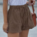 Color-Brown-Casual Tencel Shorts for Women Summer Solid Color Elastic Waist Sports Beach Pants-Fancey Boutique