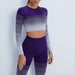 Color-Purple Long Sleeve-Gradient Sports Long Sleeve Trousers Suit Fitness Running Yoga Long Sleeve Tights-Fancey Boutique