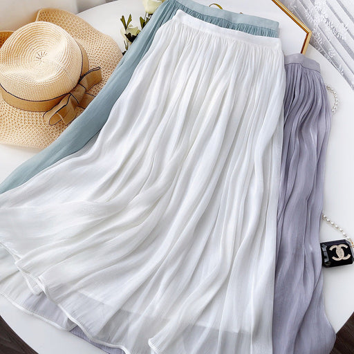Color-White-Mercerized Skirt Women Slim Fit Slimming Mid Length A line Skirt Embellished Elegant Summer Organza Skirt-Fancey Boutique