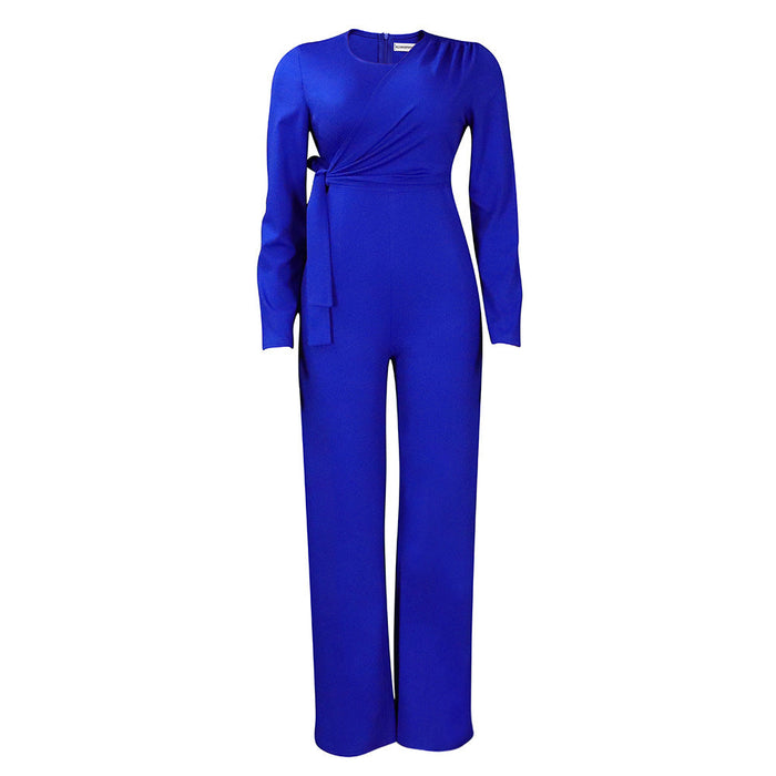 Color-royal blue-Women Clothing Autumn Winter Long Sleeve Solid Color Casual Wide Leg Outer Jumpsuit-Fancey Boutique