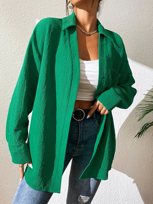 Color-Women Clothing Single Breasted Cardigan Shirt Casual Long Sleeve Shirt Women Top-Fancey Boutique