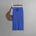 Color-Blue-Women Knitted Skirt Type Hip Skirt Solid Color Ice Silk Mid Length Wool Skirt-Fancey Boutique