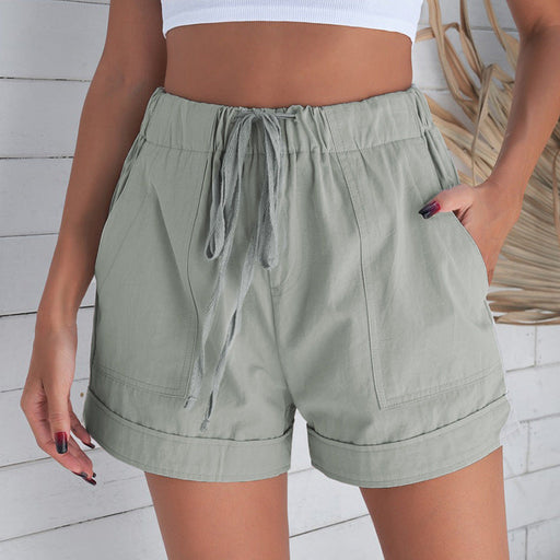Color-Gray-Casual Tencel Shorts for Women Summer Solid Color Elastic Waist Sports Beach Pants-Fancey Boutique