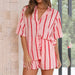 Color-Spring Summer Striped Printed Short Sleeve Shirt Shorts Suit Beach Casual Two Piece Suit Women Clothing-Fancey Boutique