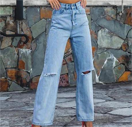 Color-Women Ripped Trim Slim Hip Straight Jeans-Fancey Boutique