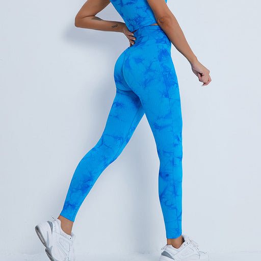 Color-Blue-Seamless Tie Dye Peach High Waist Hip Lift Fitness Pants Running Sports Tights Hip Yoga Trousers-Fancey Boutique