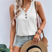 Color-White-Women Clothing Summer Summer V neck Buttons Vest Top T shirt Loose Casual Shirt-Fancey Boutique