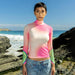 Color-Pink Green Mesh Top round Neck Pullover Long Sleeve Women Clothing-Fancey Boutique